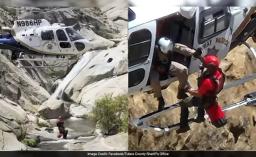 California Highway Patrol helicopter rescue operation at Seven Teacups waterfall in Tulare County