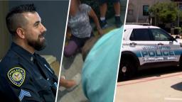 Community police hero performing emergency medical intervention on toddler