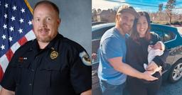 Cobb County Police Department officer, Officer William DeSaussure, and a happy family with their newborn rescued by a Georgia officer.
