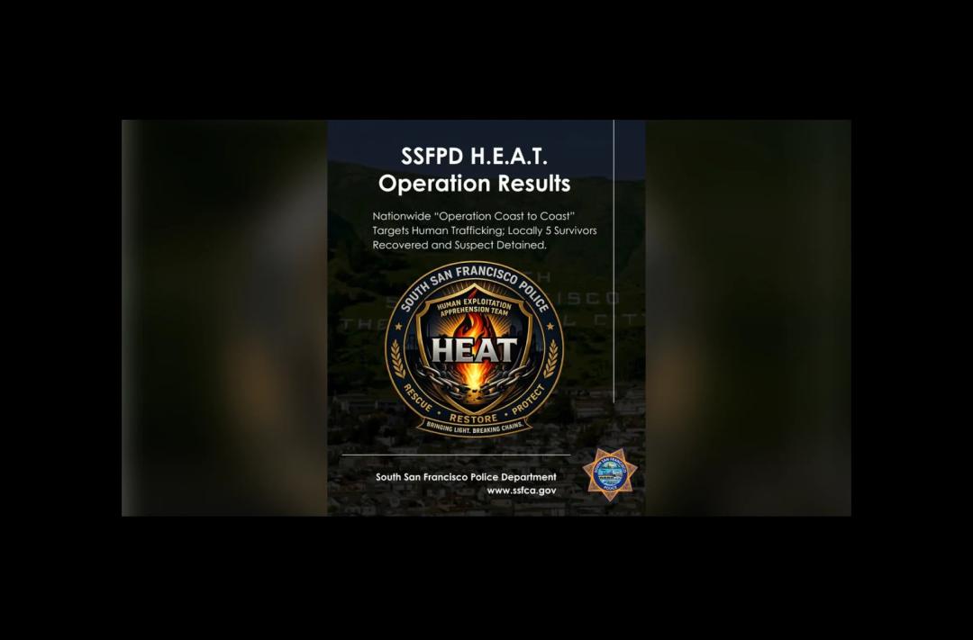 South San Francisco police department media release graphic featuring the local rescue team logo over a city view.