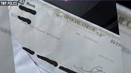Redacted cashier's check for 95000 dollars recovered by Ocean County law enforcement