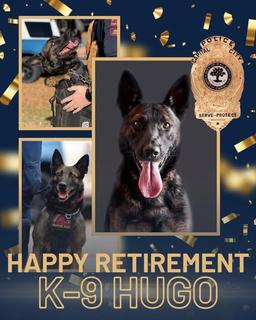 Retired police dog K-9 Hugo and his handler, Officer Green.